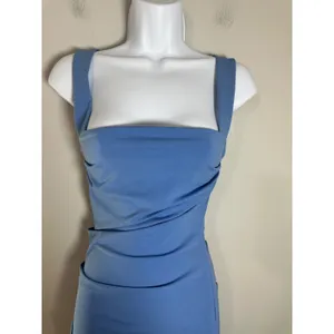 Zara Women Blue Ruched Square Neck Sleeveless Midi Bodycon Dress Size S thumbnail 5