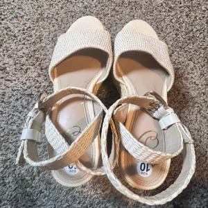Sam Edelman Women Cream Woven Raffia Platform Wedge‎ Espadrille Sandals Size 10 thumbnail 1