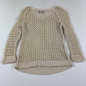 American Eagle Womens M Cream Open Knit Crochet Sweater Ramie Fish Net Boho thumbnail 8