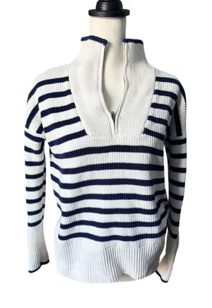 Lands End Women's Sweater White Blue XS thumbnail 1