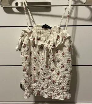 American Eagle White Floral Smocked Tank Top thumbnail 2