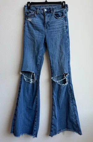 American Eagle Super High Rise Flare Indie Boho Festival Jeans Size 4 thumbnail 1