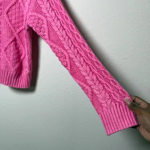 Lucky Brand Women Cotton Sweater Small Pink Cable Knit Quarter Zip Pullover thumbnail 6