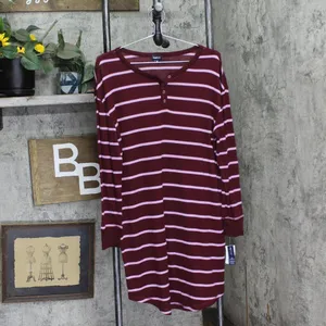 NWT GAP Womens Henley Dorm Long-Sleeve Sleepshirt G1086XDLMA Red Striped M thumbnail 2
