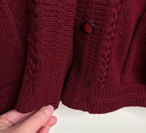 VTG Cardigan Sweater Maroon floral tonal embroidery Pearl bead details Grannycor thumbnail 10