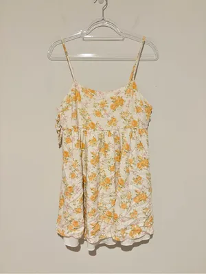Altar'd State linen Floral Rose Bow Mini Dress Ivory‎ yellow Size large thumbnail 2