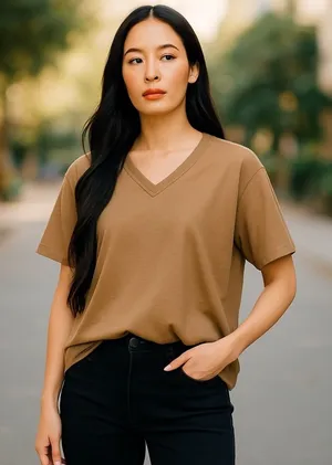Agnes Orinda V-Neck T-Shirt Relaxed Fit Casual Everyday Top‎ 4X Cropped thumbnail 1
