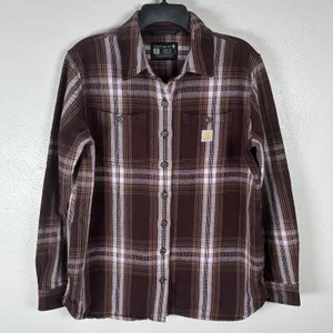 Carhartt Loose Fit Twill Shacket Womens Size Small Brown Plaid Cotton TW5991-W thumbnail 1