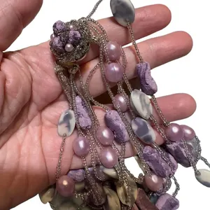 Vintage Japan Multi Strand Stone, Resin, Bead Necklace thumbnail 5