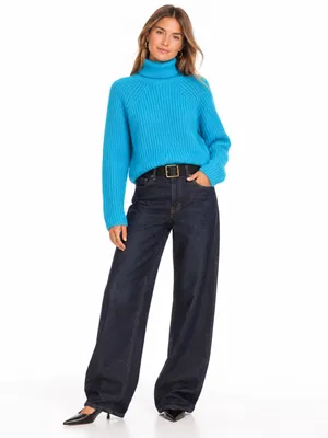 HYFVE Small Turquoise Blue Cropped Turtleneck Sweater Chunky Ribbed Knit Fall thumbnail 2