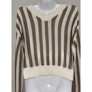 Honey Belle Sweater Womens Med Crop Top Tight Knit Brown & Ivory thumbnail 8