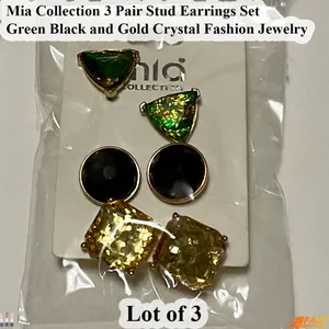 Gold MIA 3-Pair Stud Earring Set - Green, Black, thumbnail 2