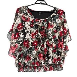Alyx Floral Chiffon Top Sz 3XL Whimsigoth Smocked Dolman Sleeve Dark Romantic thumbnail 2
