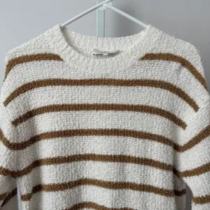 Vince S White Brown Striped Boucle‎ Sweater Cotton Pullover Fisherman Preppy thumbnail 2