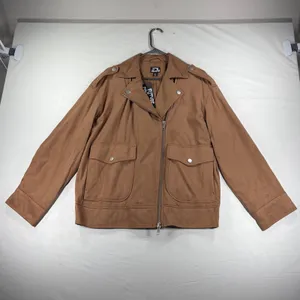 Future Collective Reese Blutstein Brown Faux Suede Moto Jacket Small NEW thumbnail 2