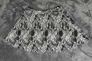 Iz Byer Lace Overlay A-Line Skirt in Black and White thumbnail 1