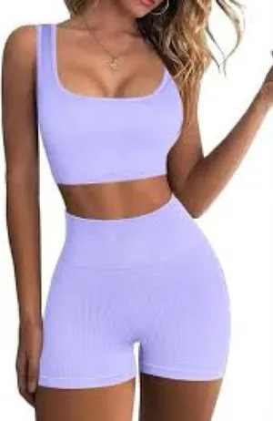 Seamless Lavender sports bra & High-Waist Shorts Set thumbnail 1