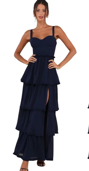 Lulus Sophisticated Occasion Navy Blue Bustier Lace-Up Maxi Dress size 1X NWT thumbnail 1