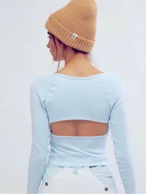 Free People movement bail out long sleeve top in artic snow light blue med/large thumbnail 2