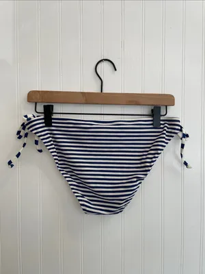 J. CREW String Bikini Bottom in Navy White Stripe Nautical Coastal Size L NWT thumbnail 3