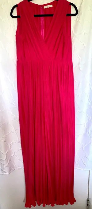 Beyond Words Pink Long Wide Leg Flowey Jumpsuit Romper L Ribbed Sleeveless thumbnail 1