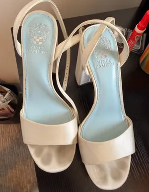 Vince camuto cream satin heels thumbnail 5