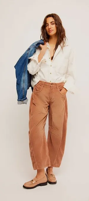 Free people Good Luck Mid-Rise Cord Barrel Jeans thumbnail 1