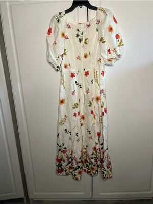 & Other Stories 100% Linen Floral Puff Sleeve Midi Dress thumbnail 12