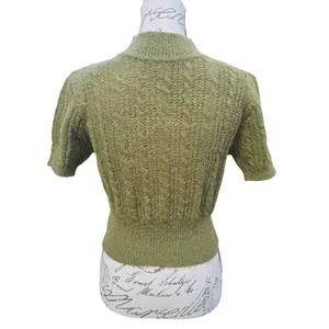 Cider 14R Wool Blend High Neck Olive Matcha Green‎ Short Sleeve Sweater Top M thumbnail 4
