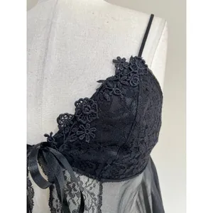 Source Unknown Black Sheer Lace Babydoll Lingerie Vintage Y2K Tie Front Size‎ M thumbnail 4