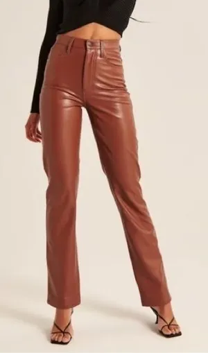 NWT Abercrombie & Fitch The 90s Straight Ultra High Rise in Cognac Leather 28/6 thumbnail 1