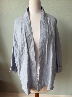 Andrea Jovine Women’s Blue Linen Kimono Cardigan Open Front Size Medium thumbnail 2
