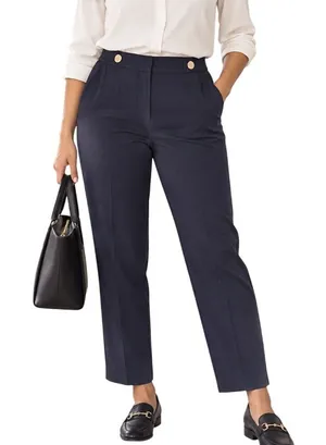 H&M Navy Tailored Ankle Pants 10 Gold Button Preppy Workwear thumbnail 1