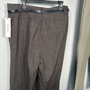 Calvin Klein Women's Brown Herringbone Belted Pants Size 12 N… thumbnail 9