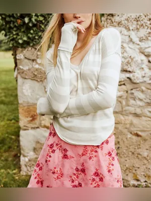 NWT Free People We The Free Sail Away Long Sleeve Tee - neutral combo - XS thumbnail 5
