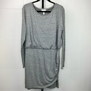 Leith Nordstrom Dress Womens XL Gray Blouson Ruched Tulip Hem Long Sleeve Knit thumbnail 2