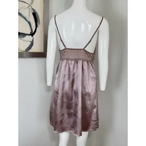 Women's Satin Chemise Nightgown Lace Lattice Strappy Slip Dress Mauve Size M thumbnail 3