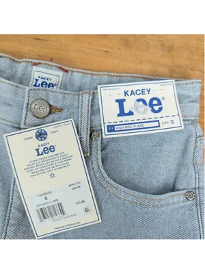New Kacey Lee Denim Two Tone Flared High Rise Jeans 0 thumbnail 2