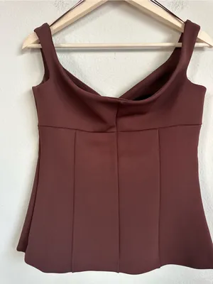 Zara Off the Shoulder Brown Structured Top thumbnail 7