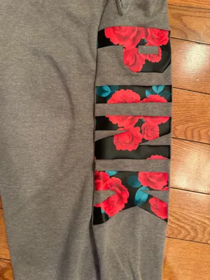 VS PINK Grey Tropical Print Boyfriend Sweat Pants Medium Oversized thumbnail 3