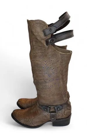 Corral Brown Leather Womens Slouch Harness Top Strap Cowgirl Boot Sz 8 thumbnail 1