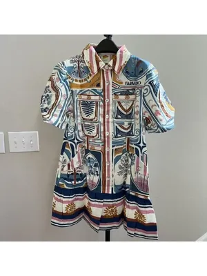 NWOT Farm Rio Linen Cerrado Stamps Short Sleeve Mini Dress Size XS Pocket thumbnail 3