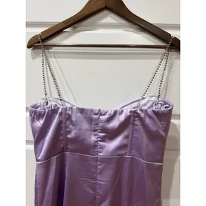 Hello Molly Disco Nights Lilac Satin Mini Dress Rhinestones Large Y2K Party thumbnail 7