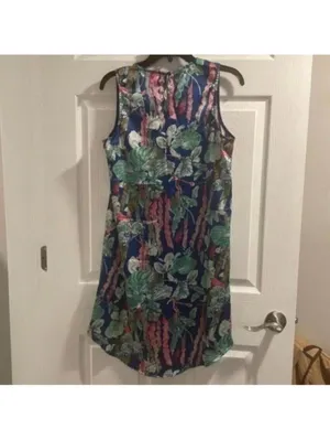 Fun 2 Fun Blue Tropical Lace Bib High Low Vacation Summer Dress thumbnail 3