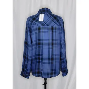 NWT!! WEWOREWHAT Boyfriend Shirt Plaid Navy Blue Collared Oversized Small Medium thumbnail 7