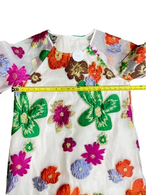 En Crème Floral Organza Bubble Sleeve Mini Dress long sleeve womens Sz Medium thumbnail 13