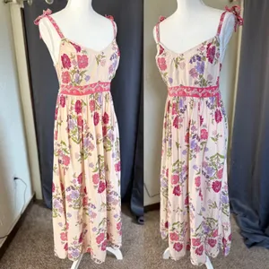 Patrons of Peace Floral Tie Strap Midi Dress Boho Cottagecore Smocked Medium thumbnail 11