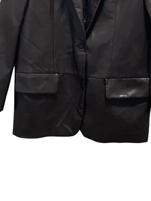 Zara Faux Leather One Button Classic Blazer Brown Size S Minimalist Fall Preppy thumbnail 7