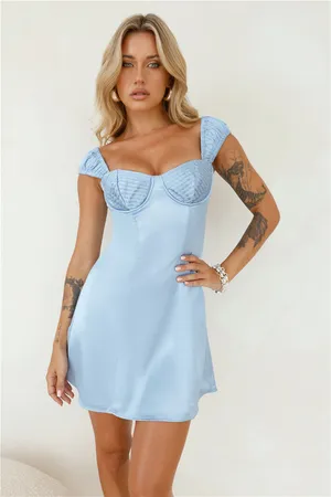 NEW Hello Molly Satin Baby Blue Mini Dress Large Dollcore Romantic Cottagecore thumbnail 2