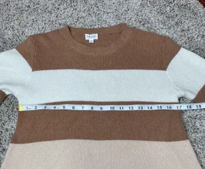 Le lis Brown White Tan Striped Colorblock Balloon Sleeve Crewneck Sweater Small thumbnail 8